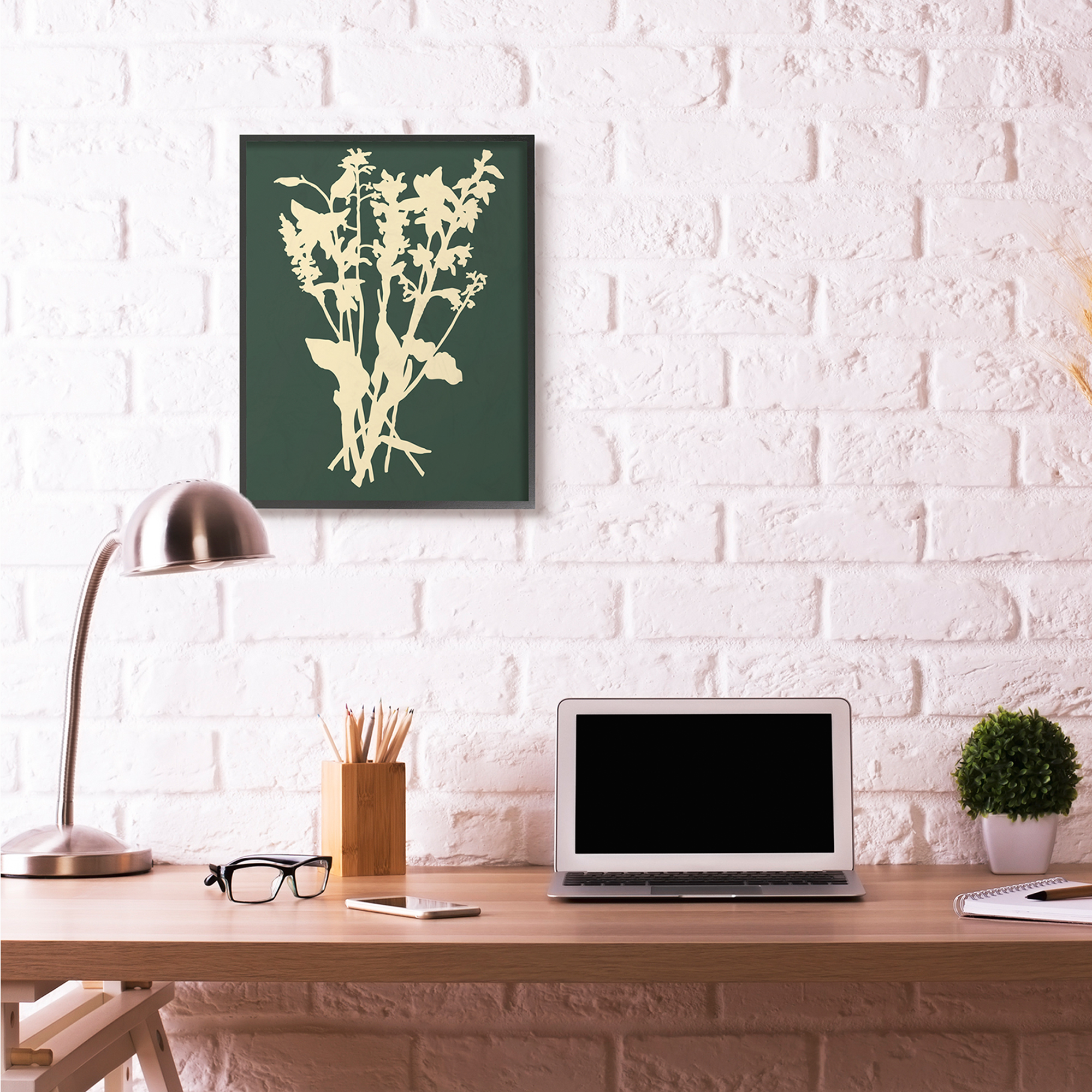 Stupell Industries Silhouette Plant Green Yellow Design Graphic Art Black Framed Art Print Wall Art, 24x30, by The Saturday Evening Post