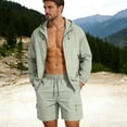 thumbnail image 2 of mihongmao Summer Mens Sets Gym Sets Men's Solid Color Long Sleeve Hooded Zipper Pullover Jacket with Ice Silk Shorts and Sunscreen Clothing Set Green M, 2 of 8