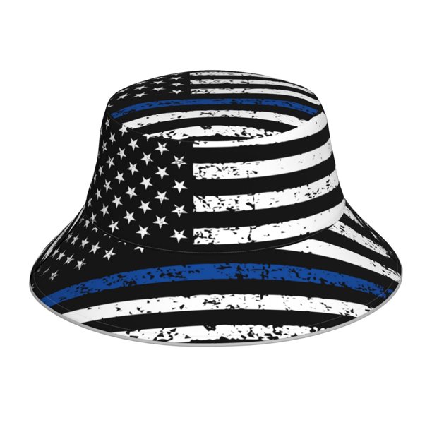 Fotbe Thin Blue Line Flag Sombrero Tipo Pescador con Estampado – Sombrero de Sol de Algodón de Moda para Playa, Golf, Pesca
