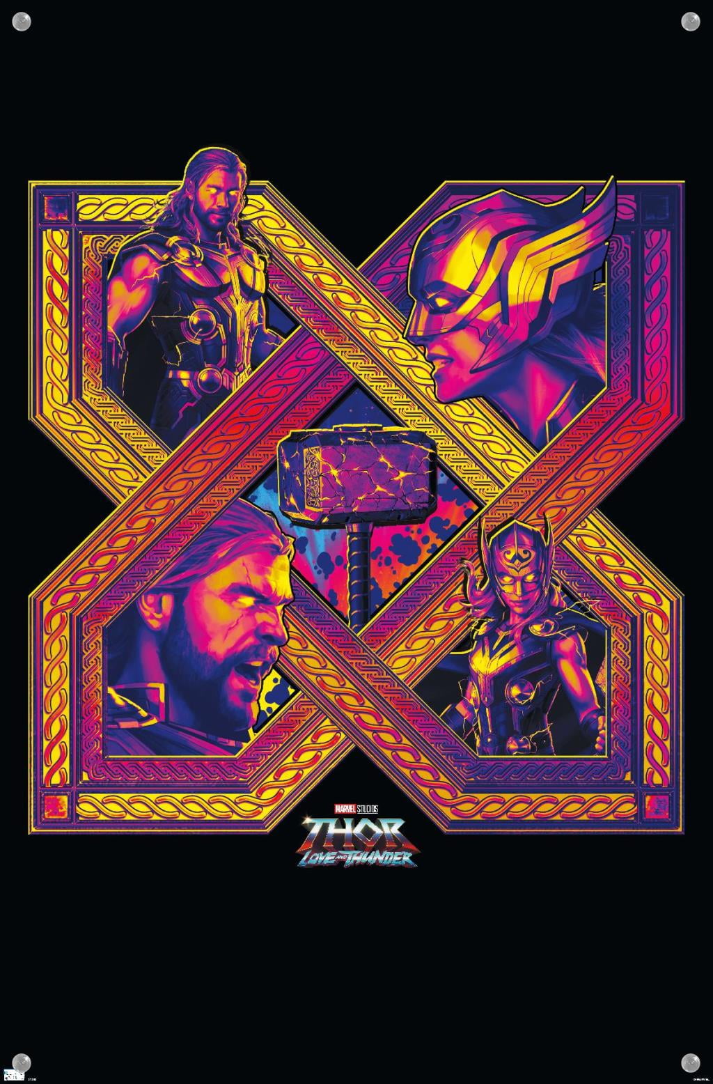 Marvel Thor: Love and Thunder - Cross Wall Poster with Push Pins, 14.725" x 22.375"