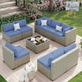 thumbnail image 6 of Amopatio 9 Pieces Patio Conversation Set, Outdoor Sectional PE Rattan Wicker Furniture Seat,Haze Blue, 6 of 8