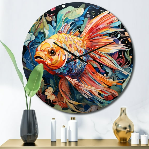 Designart "Art Piscine Fishing Pop wall art I" Animals Oversized Wall Clock