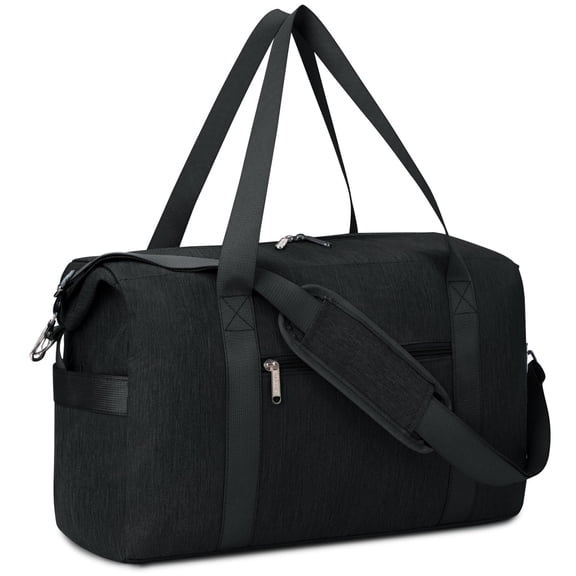 Weekender Bag Airline Approved Under Seat Carry on Basic Travel Duffel with Multiple Pockets Water-Resistant for Women and Men, 20L, Black