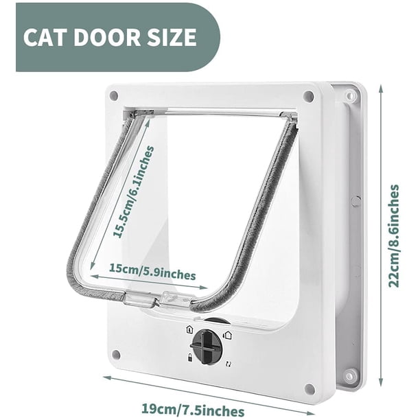 Puerta para gatos, puerta magnética de 4 vías para mascotas para gatos y perros peque?os, fácil de instalar, puerta corrediza manual para mascotas en la pared/madera/puerta UPVC (blanco, M) LingWen 8390606983534