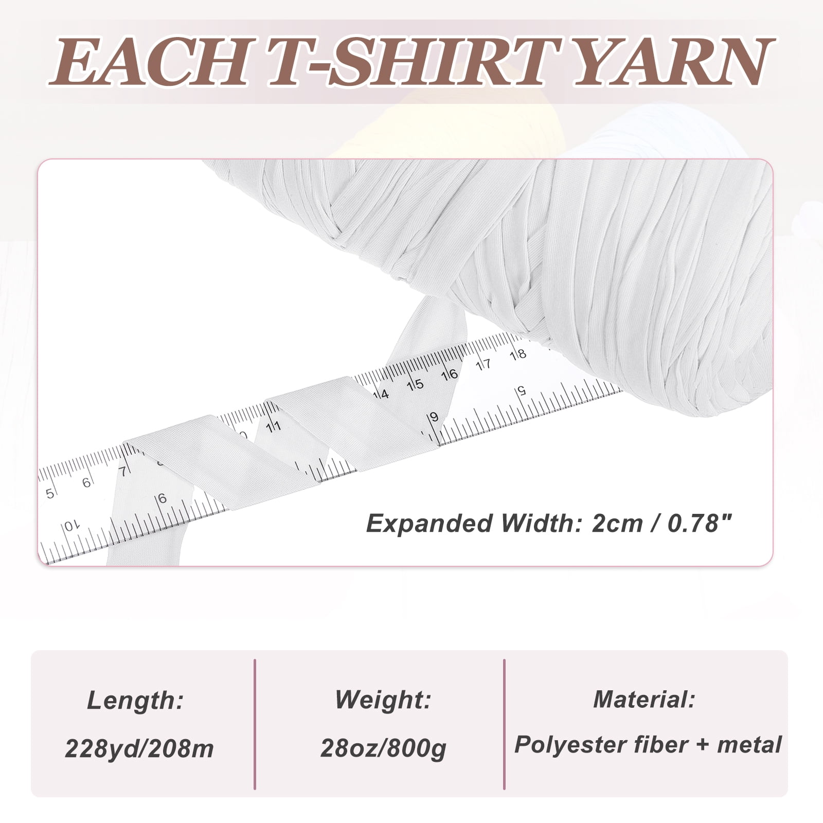 Uxcell T-Shirt Yarn for Crocheting with Hook, 800g/228 Yards Yarn(White)