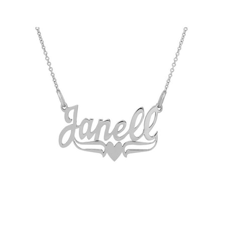 Personalized Sterling Silver, Gold Plated, 10k or 14k Single Nameplate Necklace With Tail and Heart, 18" Chain