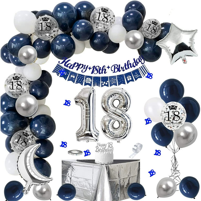 Happy 18th Birthday Backdrop 18 Years Old Party Decoration Banner Blue  Silver Balloon Photography Background for Girl Boy Custom - AliExpress