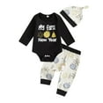 thumbnail image 4 of Pandaie 3-12M Newborn Infant Baby Boy Outfit Romper Bodysuit My First New Year Long Sleeve Spring Fall Clothes with Hat Black, 4 of 5