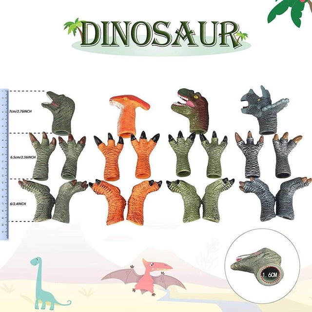 Juego de 4 marionetas de dedo de dinosaurio, juguetes de vinilo, marionetas de dinosaurio, juguetes de baño para niños