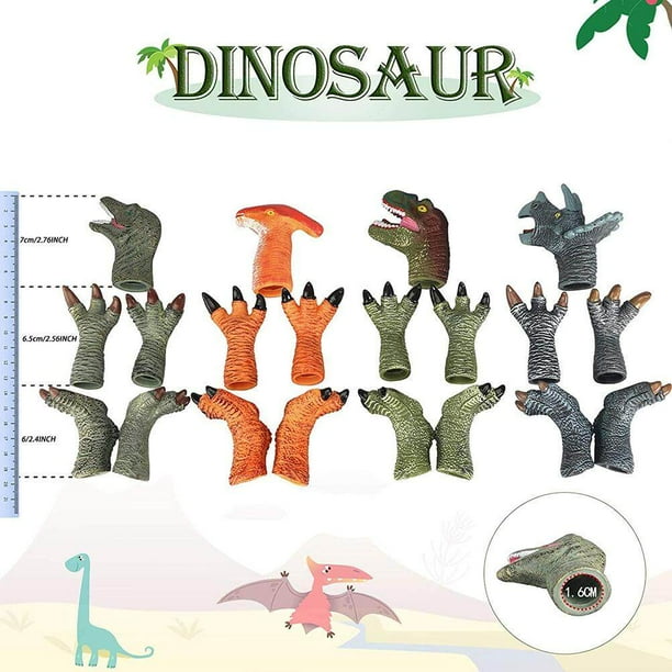 Juego de 4 marionetas de dedo de dinosaurio, juguetes de vinilo, marionetas de dinosaurio, juguetes de baño para niños