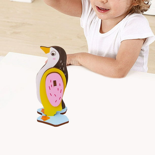 Rompecabezas de animales de madera, juguete educativo de aprendizaje, rompecabezas de inserción, modelo de Animal DIY, juguete para , niñas, Pingüino Salvador Rompecabezas