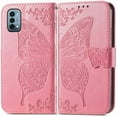 thumbnail image 1 of Étui à Rabat, Fleurs Embossées Papillon en Cuir PU, Étui à Rabat Magnétique avec Support, Porte-Cartes, Dragonne, Portefeuille, Porte-Monnaie pour Samsung Note8 (Rose), 1 of 6