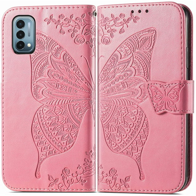 Flip Case,Butterfly Embossed Flowers PU Leather Magnetic Flip Cover Stand Card Holders Hand Strap Wallet Purse Case for Samsung Note8(Pink)