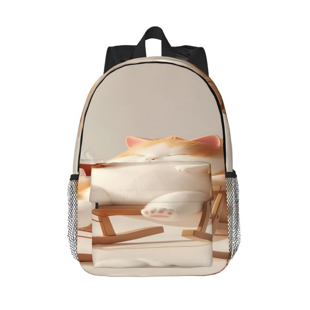 Easygdp Relaxing Cat With Tea Mochila Ligera de 15 Pulgadas para Estudiantes, Mochila Cómoda para la Escuela y Viajes, Correas Ajustables