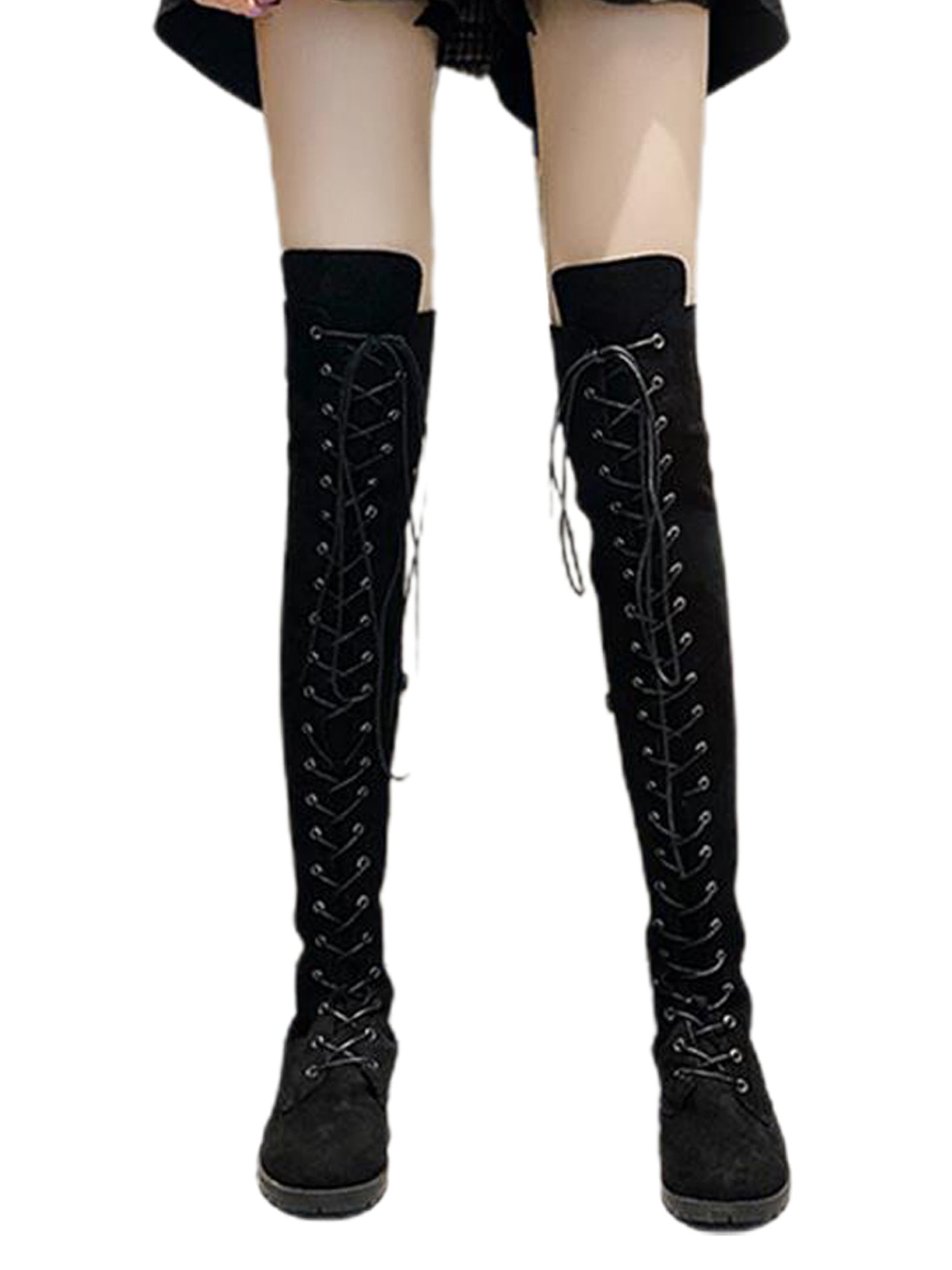 Womens Block Heel Thigh High Over The Knee Boots Stretch Knight Boots Shoes Size