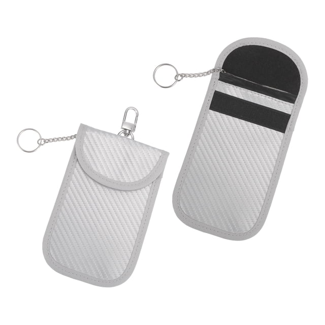Unique Bargains 2 Pcs, Faraday Pouch, RFID Signal Blocking Bags Carbon Fiber Silvery White