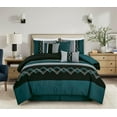 thumbnail image 2 of Chezmoi Collection 7-Piece Teal/Black/Gray Modern Stripe Zigzag Embroidery Comforter Set, Full, 2 of 9