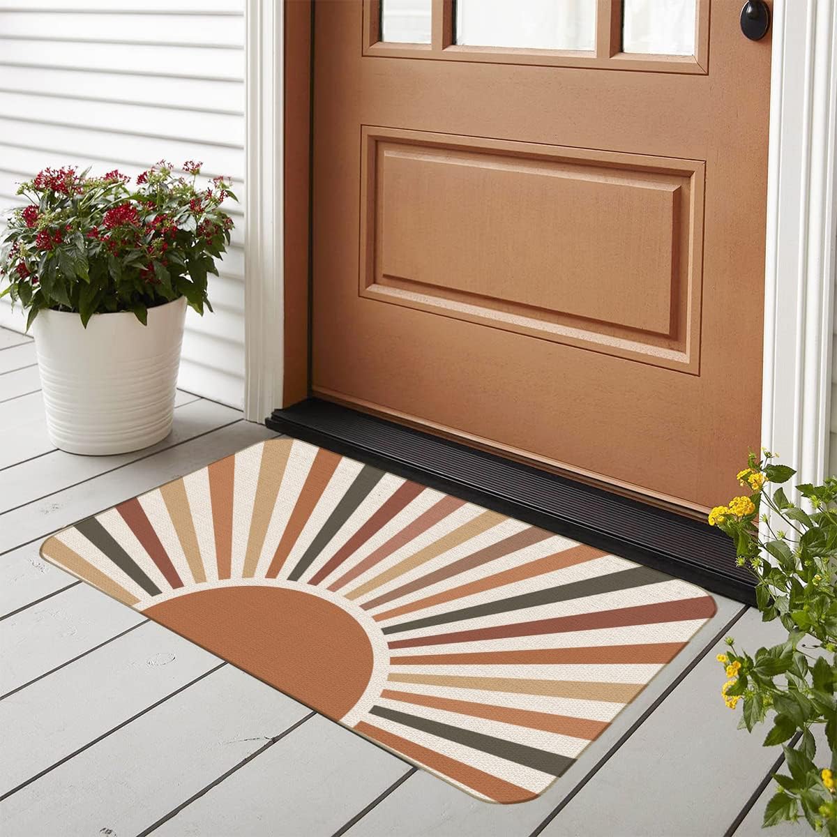 Minimalist Abstract Boho Neutral Sun Sunrise Sunset Colorful Sunshine Door Mat 17x30 Inch Indoor Outdoor Entrance Doormat Decor for Bohemian Home Office Nursery,Boho Lover Girls Women Gifts