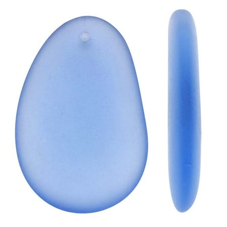 - Cultured Sea Glass, Large Hypnotic Freeform Pendant 50x32mm, 1 Piece, Light Sapphire Blue