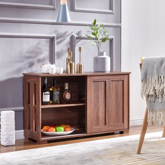 Shintenchi Modern Farmhouse Buffet Cabinet - 42.5"W, 3 Doors, Adjustable Shelf, Grey