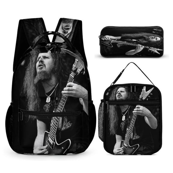 XuFan Dimebag Darrell 3 PC Backpack Set Casual School Bag Daypack with Lunch Bag Outdoor Travel Large Capacity BagsOne Size
