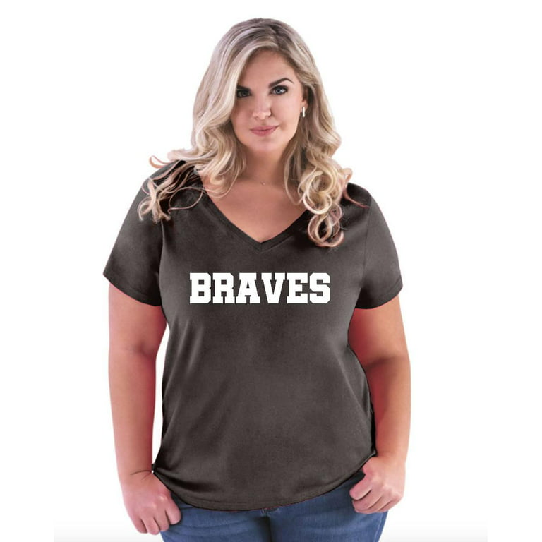 MmF - Women's Plus Size V-neck T-Shirt, up to Size 28 - Braves