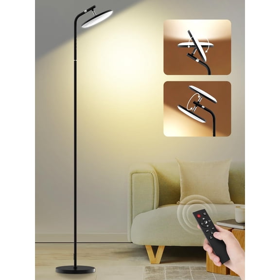 67'' Super Bright LED Floor Lamp (32W/3200LM) - Stepless Dimmable 350° Rotating Head Lamp with Remote for Living Room Bedroom Office