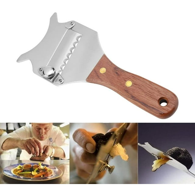 TORUBIA Professional Truffle Slicer Chocolate Shaver Cheese Cutter Stainless Steel Vegetables Slicer, Wooden Handle(Wavy Blade)