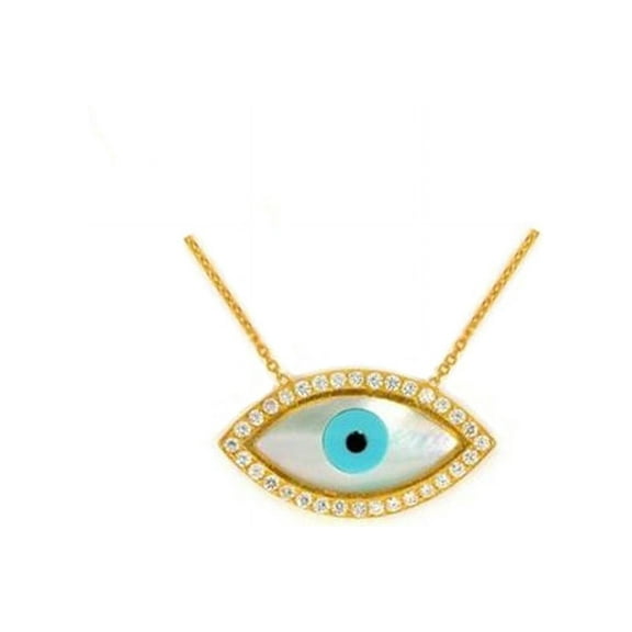 iJewelry2 Evil Eye Charm Clear CZ Sterling Silver Necklace 16'' 1" Extender