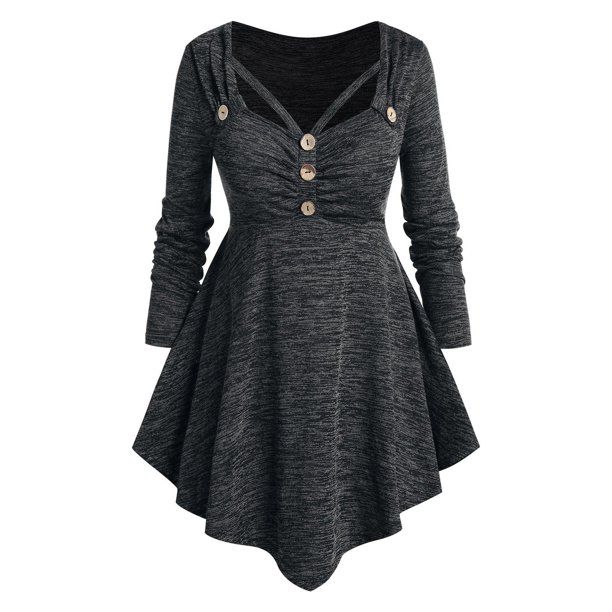 Camiseta de Espacio Teñido Asimétrico Rosegal Mangas largas de talla grande