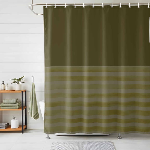 Shower Curtains for Bathroom, Olive Green Striped Waterproof Fabric Shower Curtain, Vintage Stripes Ombre Decorative Bathroom Curtain for Bathtub, 66"x72", No Hooks Included