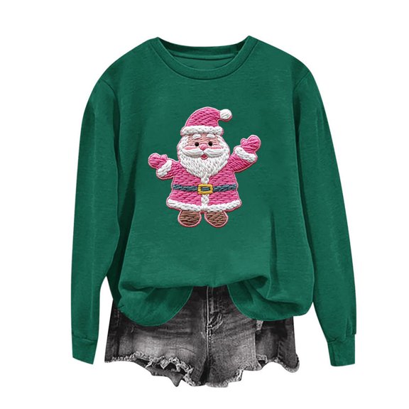 BXJX Women's Christmas Print Long Sleeve Pullover Sweatshirt- Loose Fashion Holiday Casual Pullover for Winter Streetwear Army Green Size XL