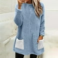 thumbnail image 2 of fatyb Women's Fuzzy Fleece Long Tops Crewneck Sherpa Sweatshirts Oversized Warm Pullover with Pockets, 2 of 6