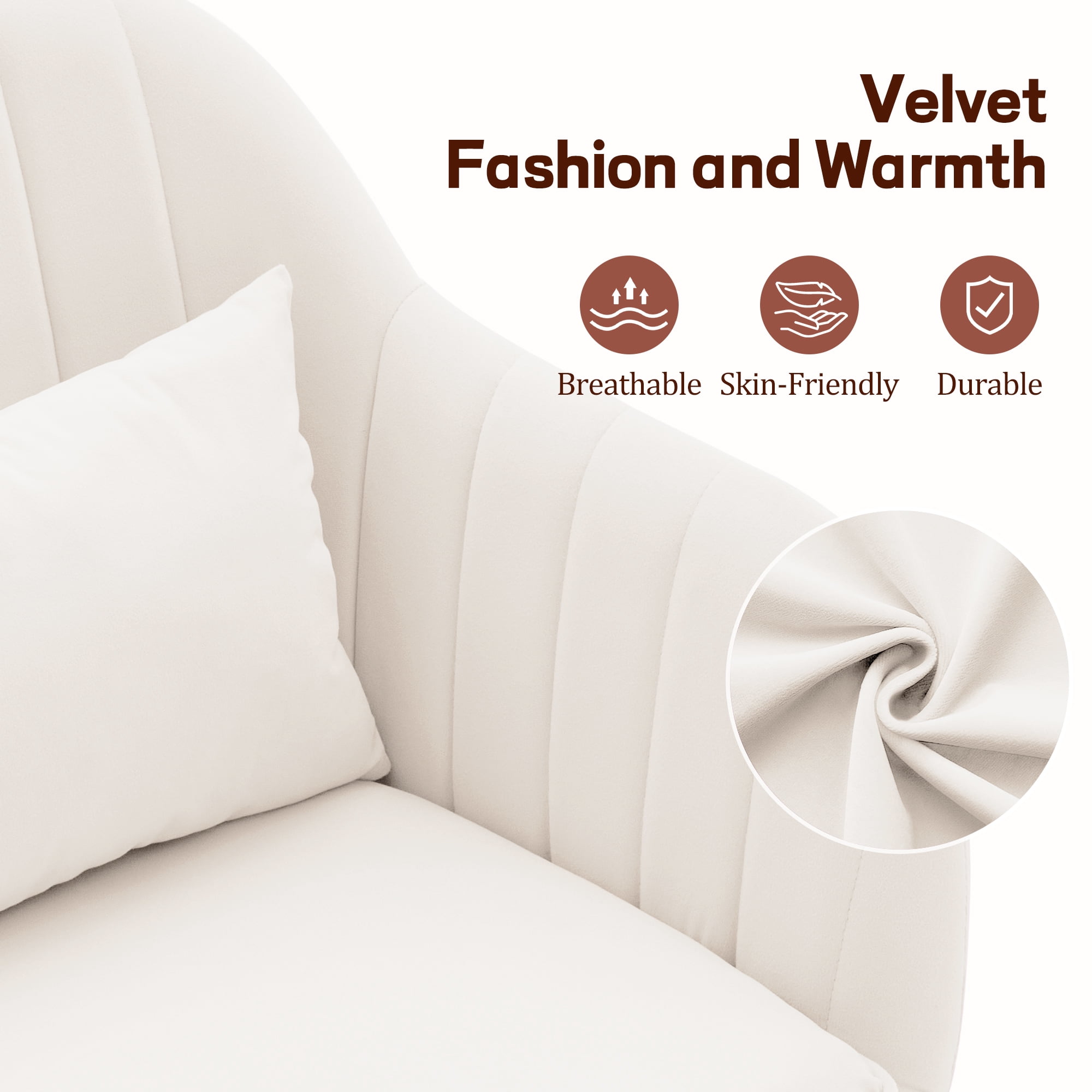 Korser Adjustable High Vanity Chair with Pillow Velvet Swivel Desk Chair with Wheels,Space-Saving Makeup Computer Chair,Home Office Desk Chair,Beige