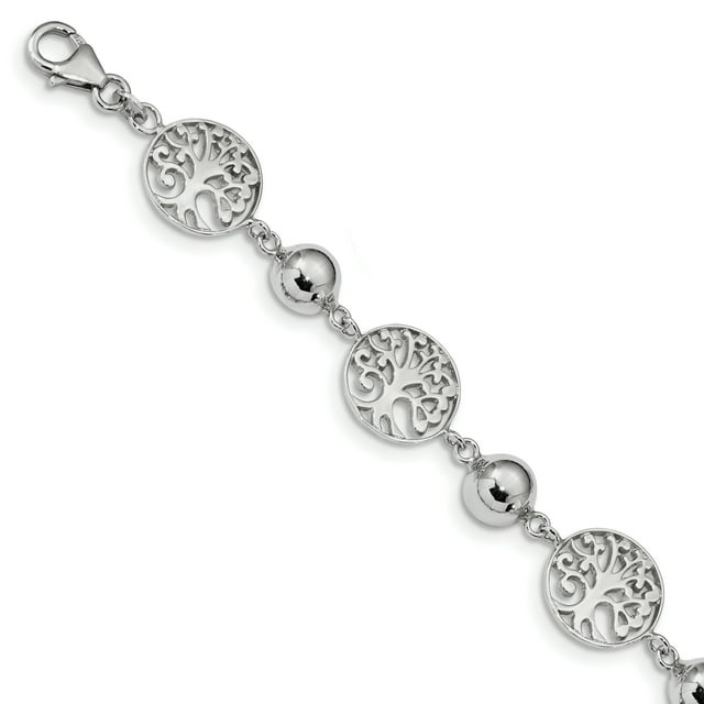 925 Sterling Silver Round Tree Of Life Circle 1 Inch Chain Charm Bracelet