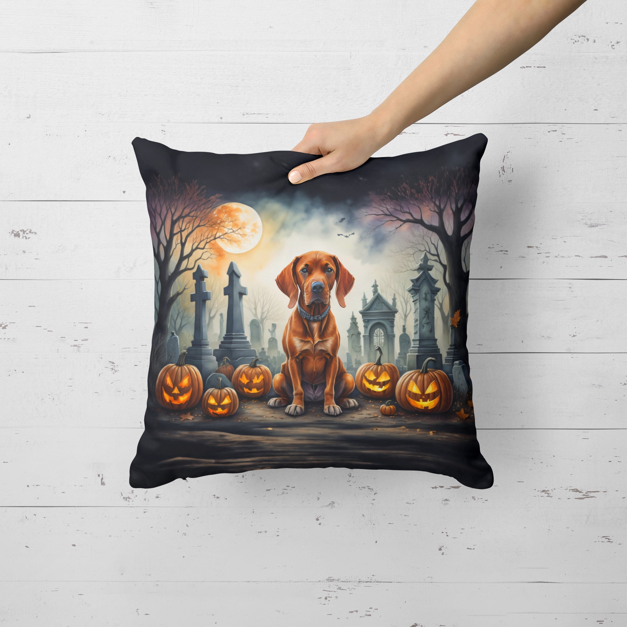 Vizsla Spooky Halloween Fabric Decorative Pillow 18 in x 18 in