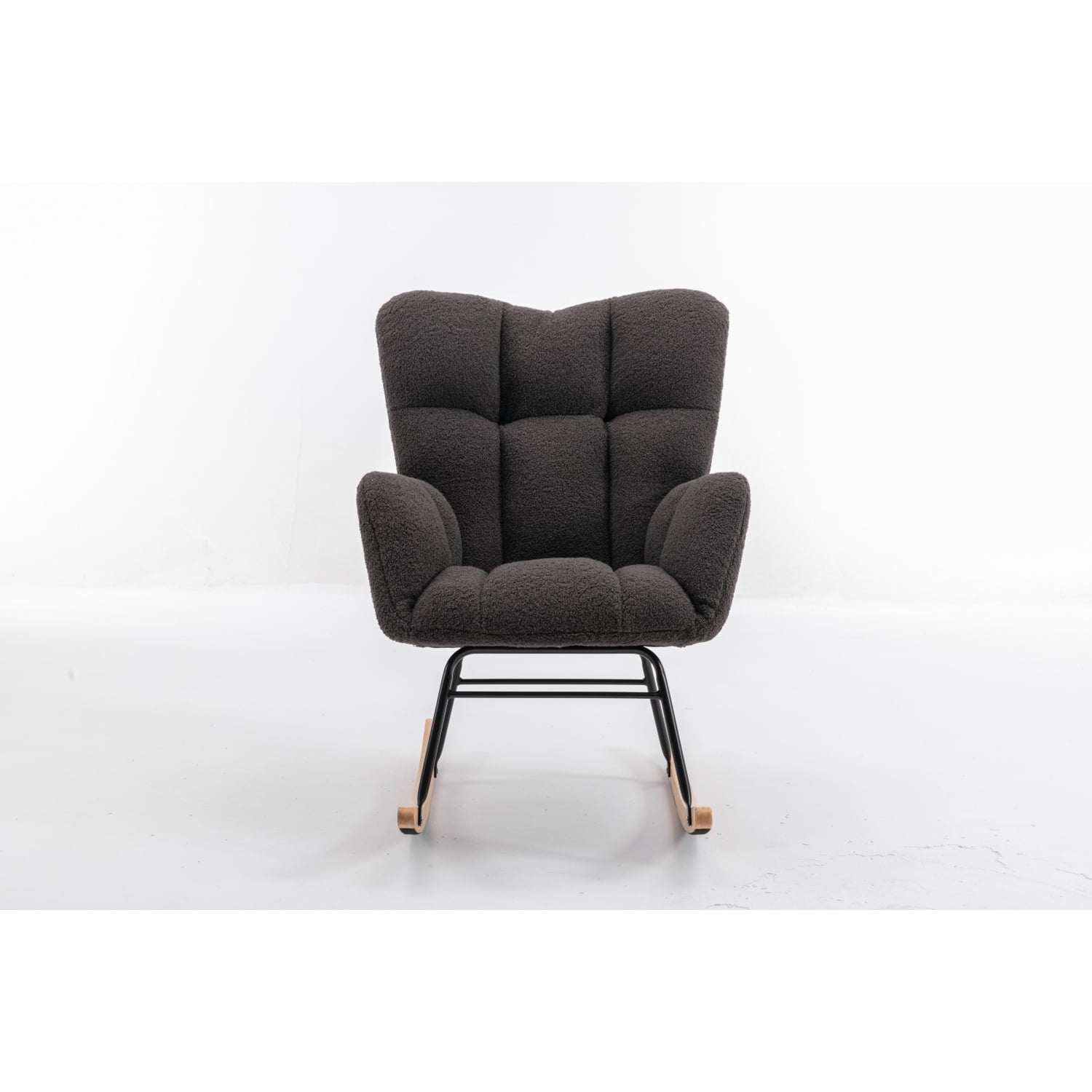 050-Teddy Fabric Rocking Gilder Nursery Chair For Living Room Indoor,Dark Gray