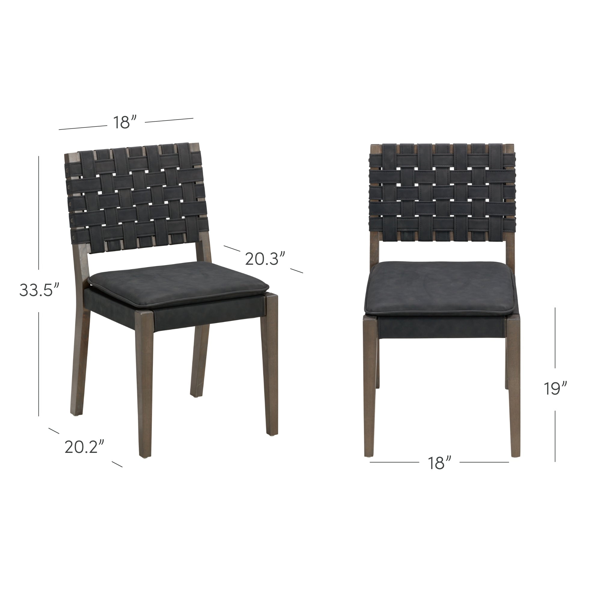 Nathan James Cohen 19 in. Wood Dining Chair, Mid-Century Modern Upholstered Side Chair with Hand Woven Faux Leather Backrest, Black