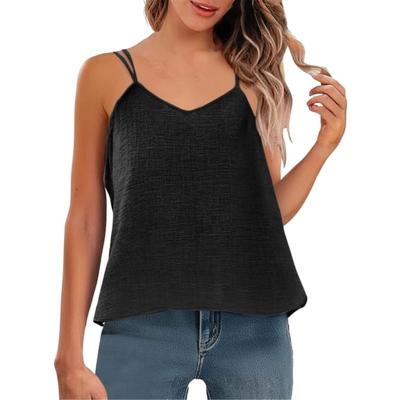 GILIGEGE Sleeveless Tops For Women Cami Shirts Loose Gauze Camisoles Summer Camisole Blouse Cami Crop Tops Boho Tank Top Tie Up Cropped Vest Loose Tank Tops Linen Blend Tops For Women A1 Black L