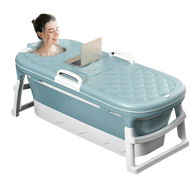 Bocarly 54 Folding Bathtub With Lid, Happy Life Portable Plastic Bathtub Blue