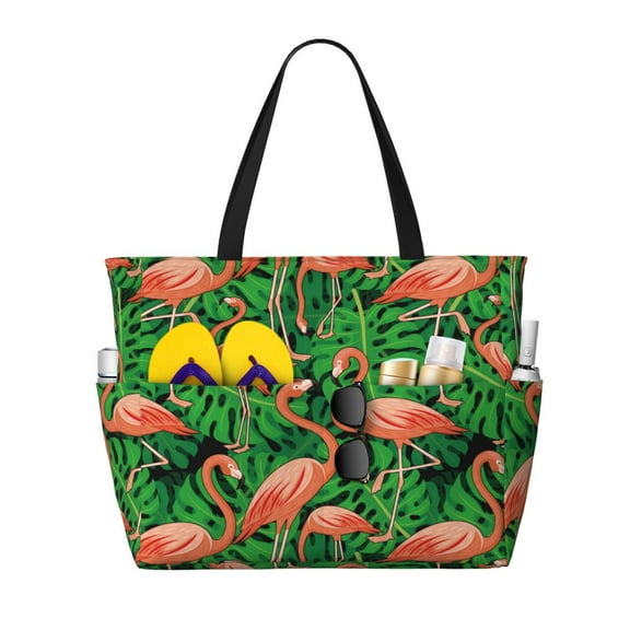 Kdxio Flamingo for Beach Bag for Women Large Beach Tote Bag Waterproof Sandproof Swim Bag with Zipper Pockets Beach Vacation Travel