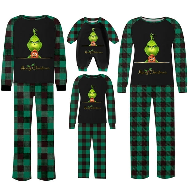 Conjuntos de pijamas navideños familiares a juego Grinch 2024, pijama de Grinch con parte superior y pantalones de pijama a cuadros, pijama de Grinch para niños y adultos para la familia, Hombres M