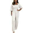 thumbnail image 2 of ZAZYULZ V Neck Jumpsuits for Women Casual Solid Color Jumpsuit Casual Solid Color Jumpsuit Jumpsuit With Sleeves Women's High Waist Pants(White,Xl), 2 of 4