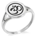 thumbnail image 1 of Stainless Steel Sacred Circle Sanskrit Om Minimalist Oval Top Polished Statement Signet Ring, 1 of 1