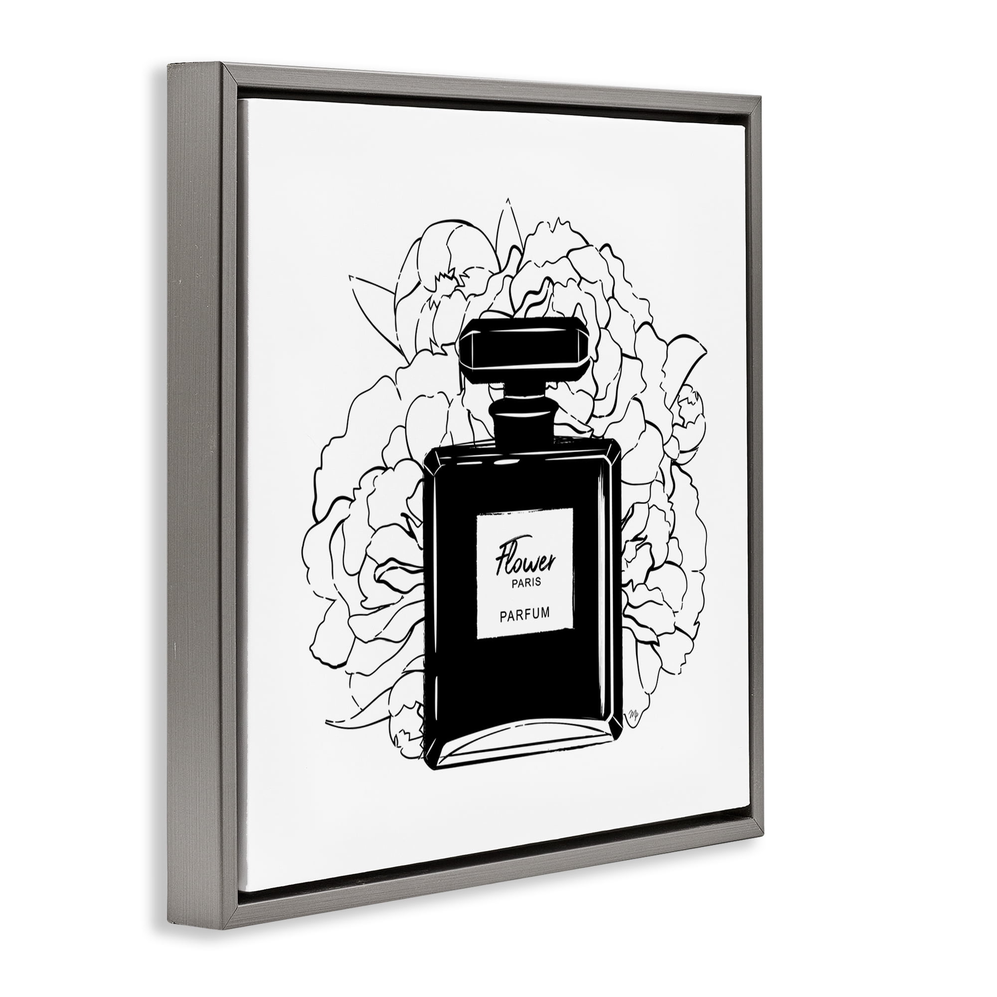 Stupell Industries Black Perfume & Roses Beauty & Fashion Painting Gray Floater Framed Art Print Wall Art, 25 x 25