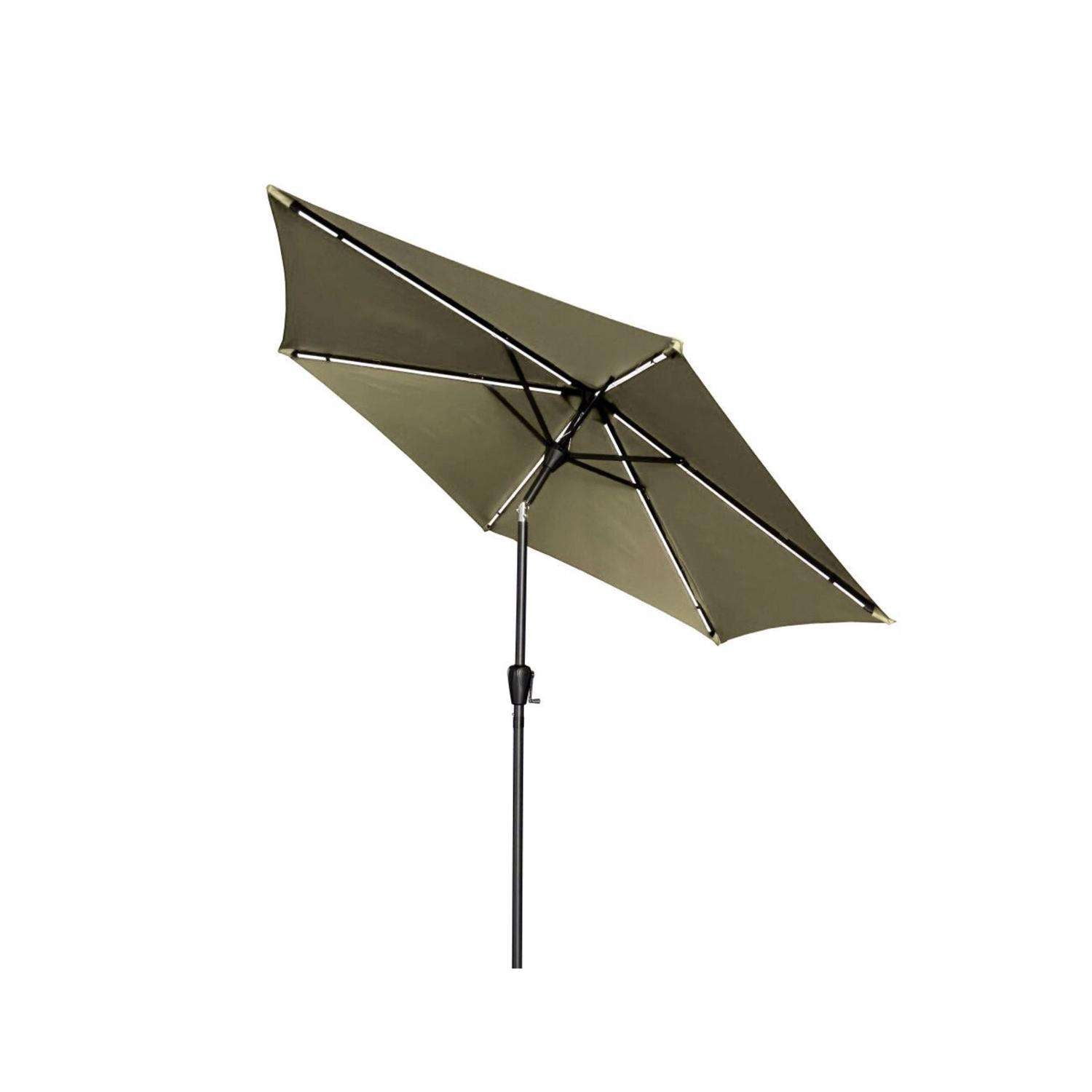 Living Accents Solar LED 9 ft. Tiltable Taupe Market Umbrella