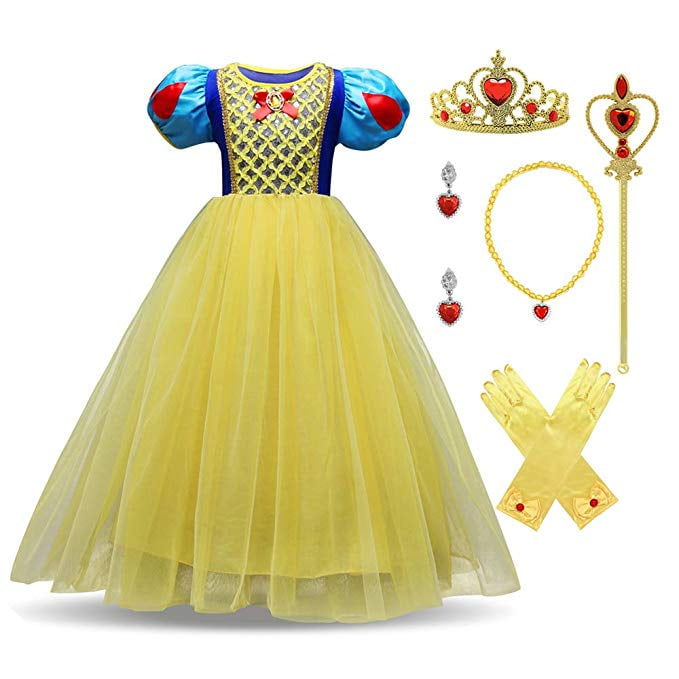 Princess White Dress Costume for Little Girls Halloween Cosplay Dress Up