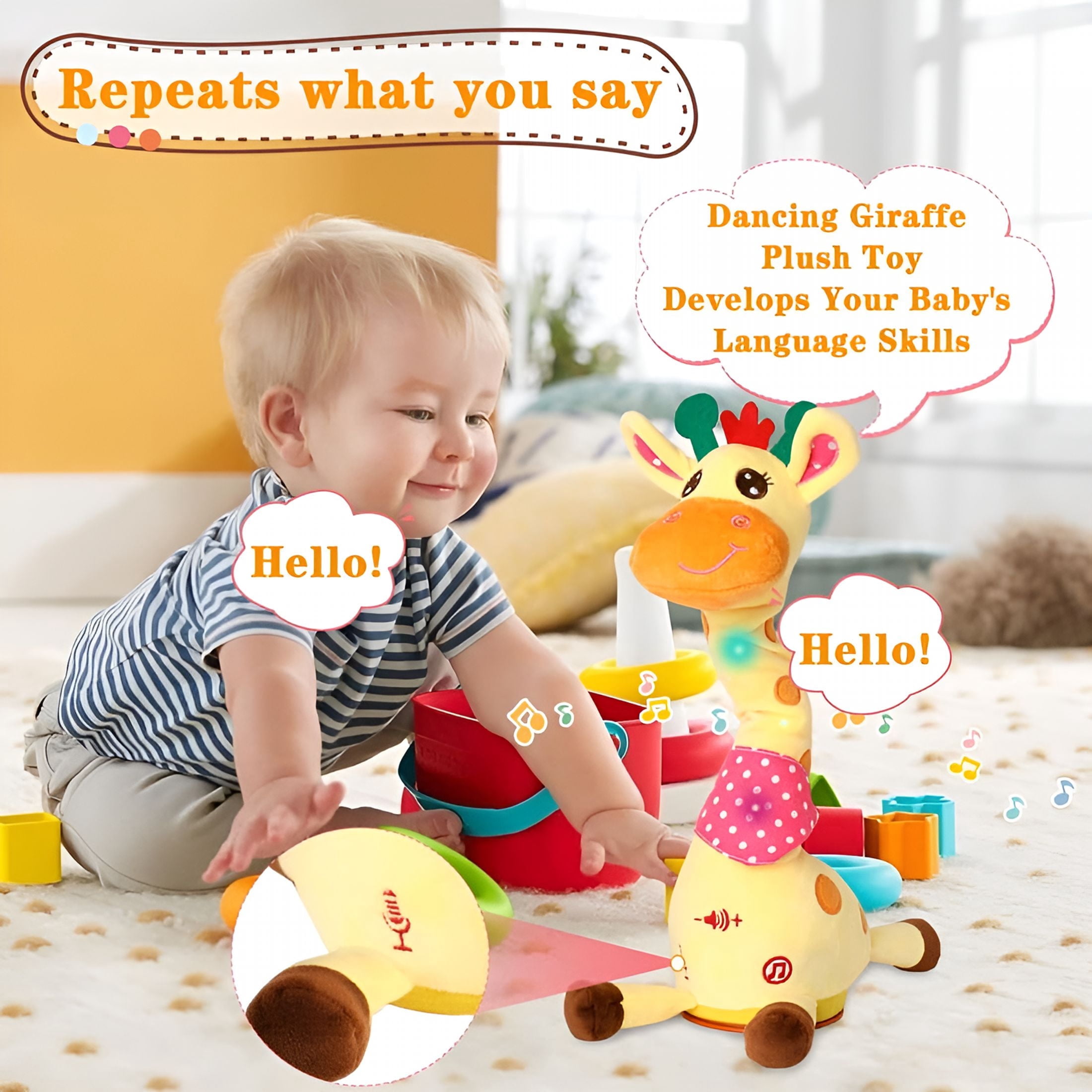 BESTSKY 2026 New Giraffe Stuffed Animal Baby Toys – Musical Plush,Adjustable Volume,15S Recording,Fits Indoor/Outdoor for Nursery,Bedroom,Playroom,Stroller Cute Gift(1Pc)