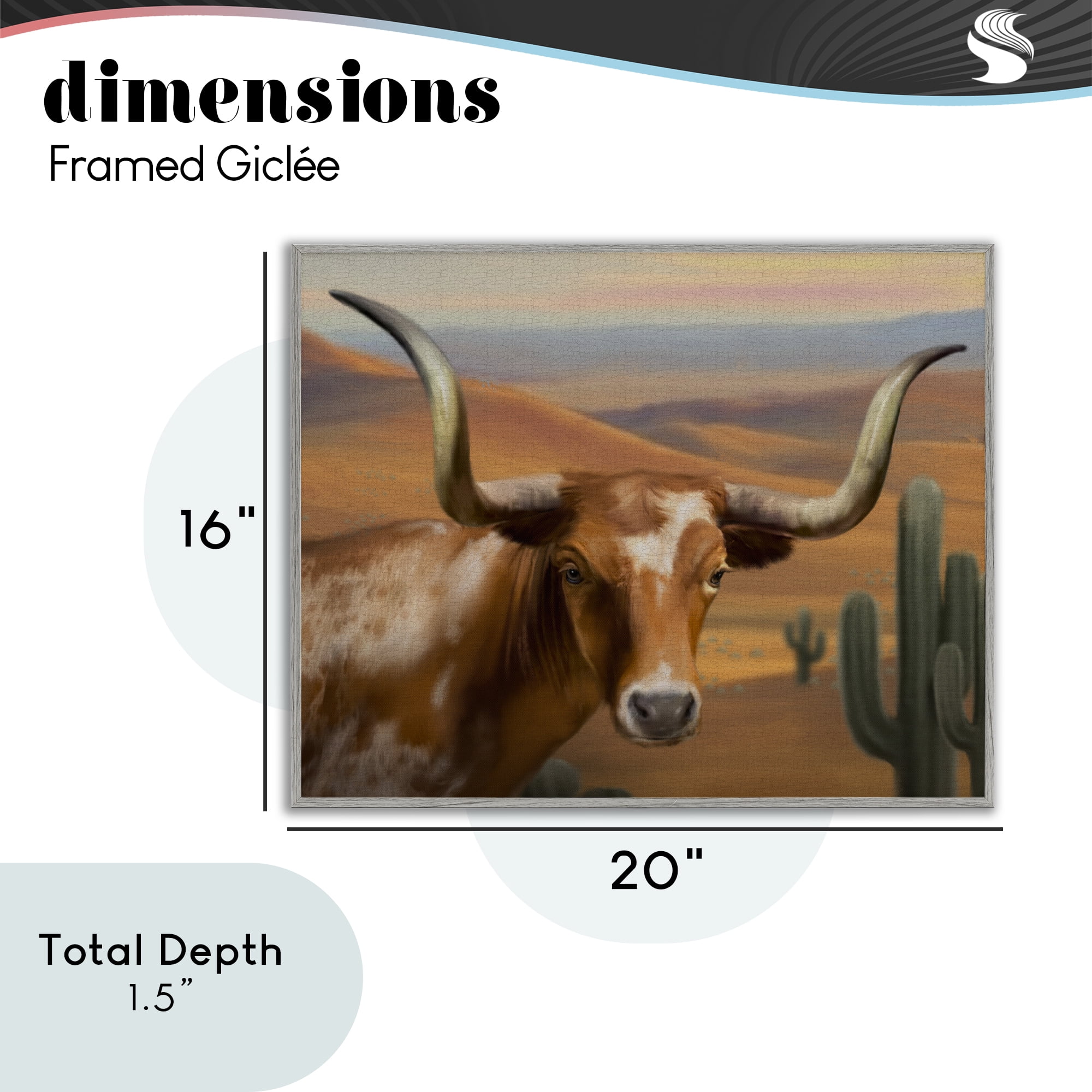Stupell Industries Longhorn Western Landscape Gray Framed Giclee Art, design by Matthew Piotrowicz