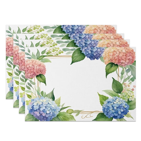 SUNOLIFE Hydrangeas Placemats Set of 4,Spring Florals Table Place Mats 12x18 inch